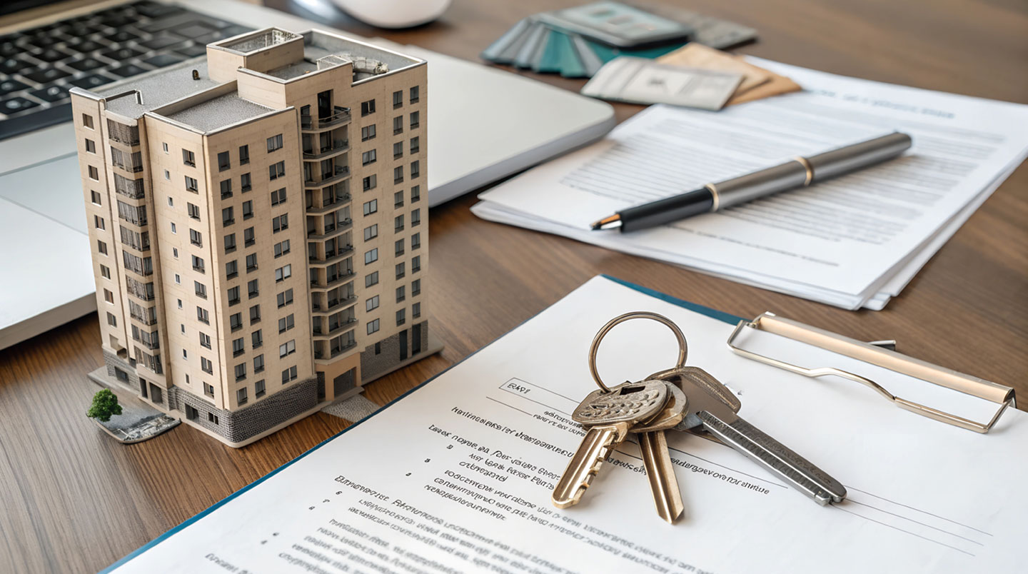 Vue du dessus sur un ensemble de documents diagnostics immobiliers soigneusement triés et rangés dans des chemises colorées, posés sur une table en bois naturel